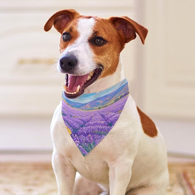 Dog Bandana Spring Pet Scarf Adjustable Triangle Plant Flowers Printing Dog Bib Washable Polyester Puppy Bandana for Small Medium Large Dogs Cat Birthday Party Supplies
