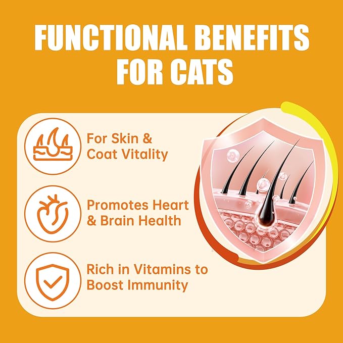 Just Try 3.38 Fl Oz Fish Oil Paste Salmon Oil & Cat Vitamins for Indoor Cats, Omega-3 Supports Skin & Coat Health, Chicken Flavor