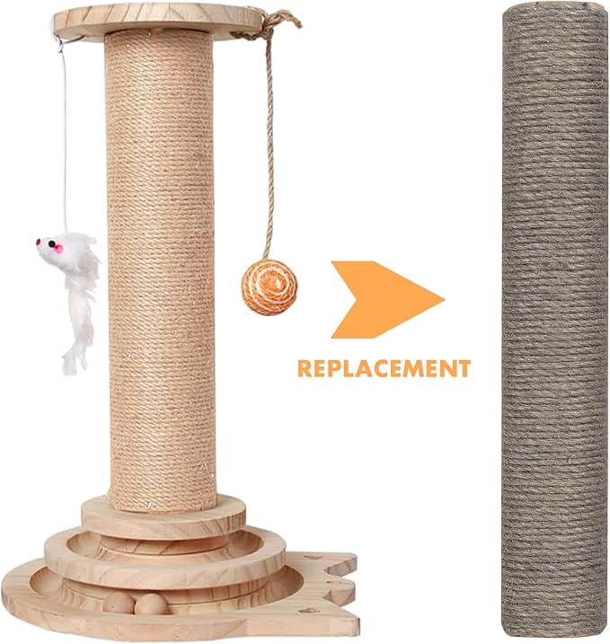 Barelove Cat Scratching Post Replacement, 4 Pieces Cat Scratcher Cat Tree Replacement Parts, 15.4'' x 2.67" Dia + 7.87“ x 2.67" DiaNatural Sisal Rope Cat Scratch Posts Include M8 Screws, Grey