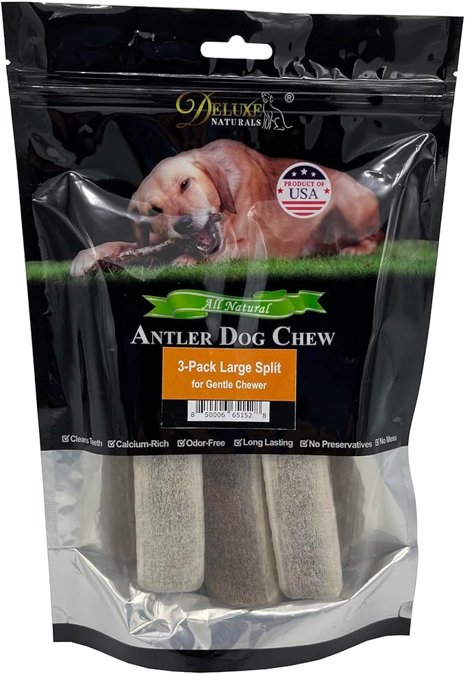 3-Pack Large Split Elk Antler Dog Chews (6 to 7.5+ in) – All-Natural, Long-Lasting Antlers for Small & Medium Dogs Under 45 lbs, Gentle Chewers & Puppies, Dental Health & Odorless