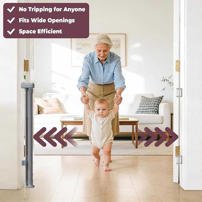2Pack Retractable Baby Gates for Stairs, 58" Extra Wide Mesh Dog Gate for Doorways, Home Saftey Gate for Child Toddler Pet, Indoor and Outdoor Use, Easy Install, 34" Height, Gray