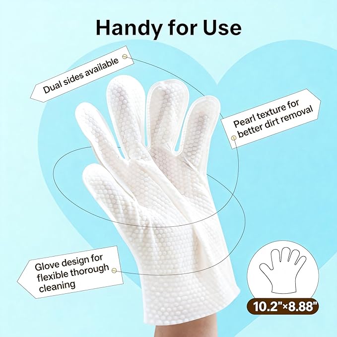 Thickened Pet Bath Glove Wipes, No-Rinse Deodorizing Wipes for Dogs & Cats, Hypoallergenic & Fragrance-Free, Waterless Full-Body Cleaning for Daily Care & Travel, 1 Pack, 6 PCS