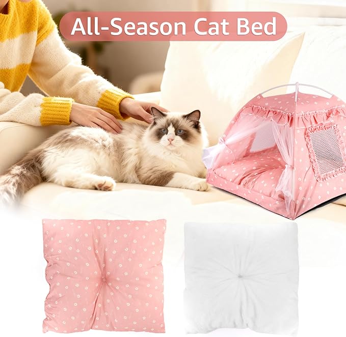 pawstrip Dog Tent Indoor Cat House Pink Puppy Bed Portable Pet Teepe Princess Dog Camping Tent Outdoor Kitten Houses Cute Bunny Nest Girl Kitty Cave