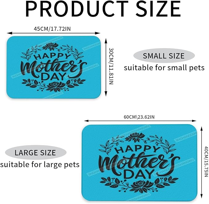 Dog Food Mat Happy Mother's Day Floral Gift for Mom Eq Absorbent Water Bowl Mats Cat Pet Feeding Placemats 24x16In