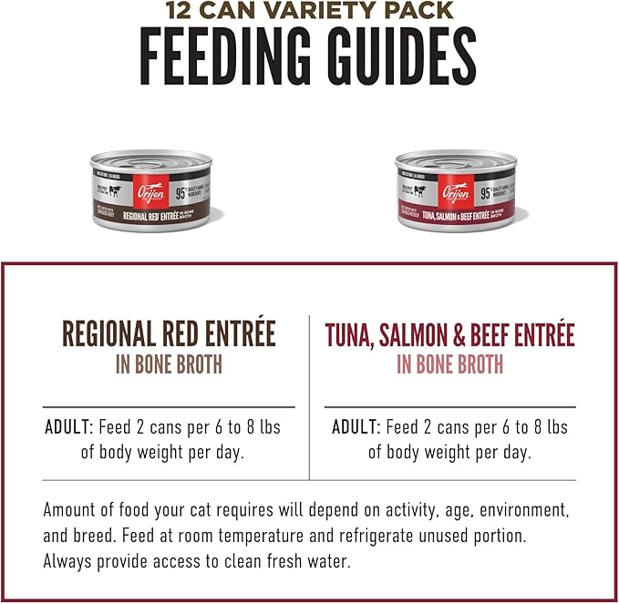 ORIJEN Premium Pate Wet Cat Food Variety Pack: Tuna Salmon & Beef + Regional Red Entrées 3oz Cans (12 Count, 6 of Each)
