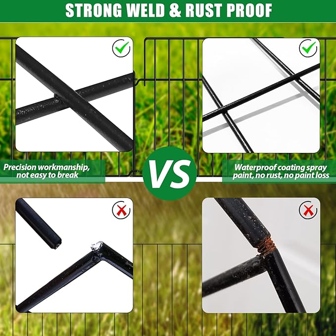 42.5Ft (L) x 20in (H) Decorative Garden Fence 30 Pack Metal Wire Rustproof Small Animal Barrier Fence 1.55" Gap Easy Assembly Patio Yard Seedlings Protection Fencing Border Black