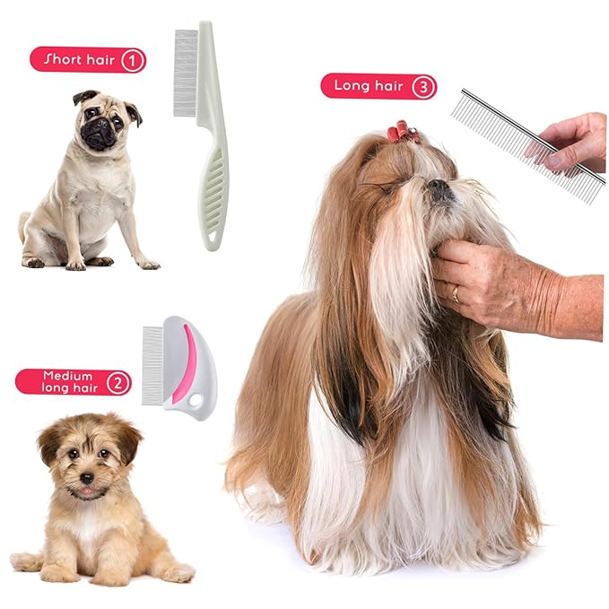 Hemoton 3pcs Stainless Pet Grooming Comb Kit Combs for Cats Dogs Dematting Tools Safe for Skin Easy to Clean