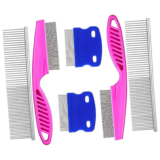 KESYOO 6 Pcs Stainless Steel Pet Combs Premium Dog Cat Grooming Tools for Tangles Massaging Effect Easy Cleaning Suitable for All Pet