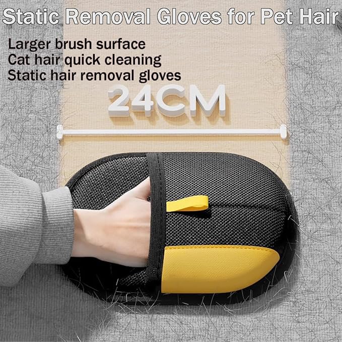 Electrostatic Pet Hair Removal Gloves, Static Removal Gloves for Pet Hair, Double-Sided Reusable Cat & Dog Electrostatic Gloves for Couch, Clothing, Carpet, Car Seat (Yellow, 1PC)