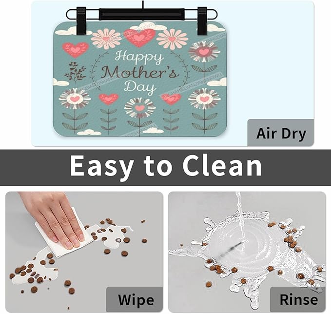 Absorbent Dog Water Cat Mat for Food Water Bowl Quick Dry Happy Mother's Day Floral Gift for Mom F Pet Feeding Mats No Stains Dog Food Mat Pet Accessories Supplies Cat Bowl Mats 24x16In