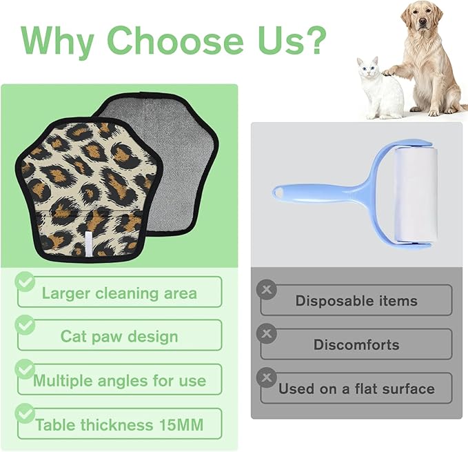 Leopard Print Pet Hair Remover Glove 2 Packs Dog Brushes for Grooming Cats Hair Remover Furniture Electricity Magic Brush Reusable Pet Hair Removal Tool Lint Brushes for Clothes, Carpet, Couch