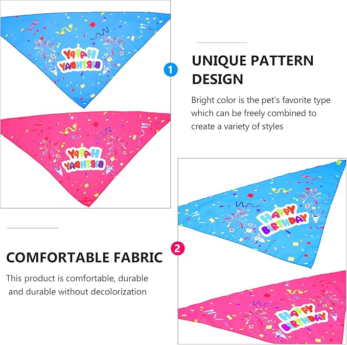 SOLUSTRE 2pcs Birthday Dog Bandana Bibs Triangle Scarf Saliva Towels Colorful Ribbon Blue and Pink Pet Supplies for Puppy and Dog Birthday Party