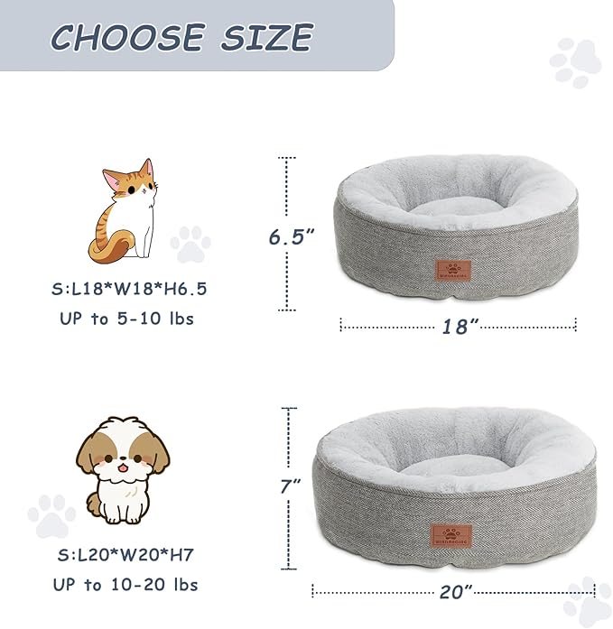 WINDRACING Cat Beds for Indoor Cats, Dog Bed for Small Dogs Breeds, Soft Kennel Bed, Comfy Durable Pet Sleeping Bed, Washable Roun Cat Bed & Non-Slip Bottom, Size 20" L x 20" W x 7" Th