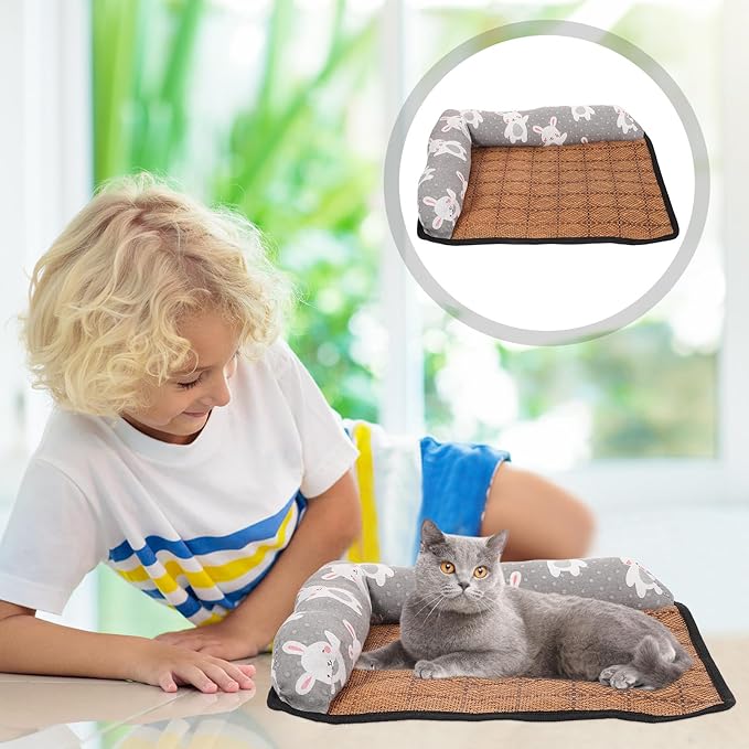 ABOOFAN Pet Cooling Bed Anti-Slip Dog Cushion Summer Cooling Mat Double-Sided Pillow S Size Rattan Nest for Dogs Summer Sleeping Pet Supply