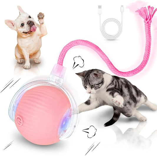Interactive Cat Toys for Indoor Cats Smart Automatic Ball Rolling for Bored Kitten Pet Upgraded Speedy Moving Chase Dogs Toy Valentine's Day Gift Pink