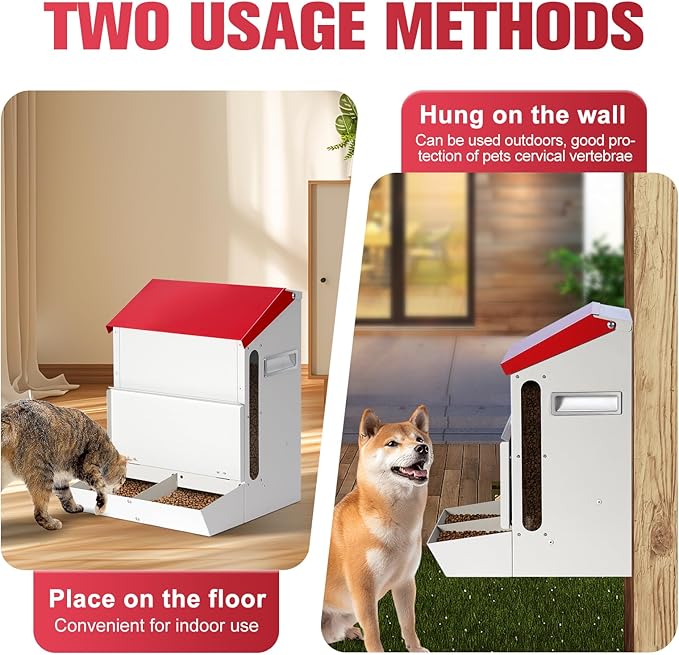 Automatic Cat Feeder 2 Cats,12L Automatic Pet Feeders Large Capacity Outdoor Galvanized Steel Multiple Cats Feeder Gravity Dog Dry Food Dispenser with Lid