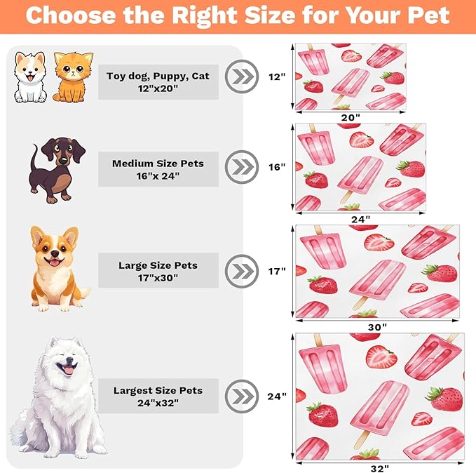 Ice Cream Dog Food Mat for Floors Absorbent Dog Bowl Mat for Food and Water Dispenser Quick Dry Cat Food Placemat Pet Supplies 17" x 30", Strawberry