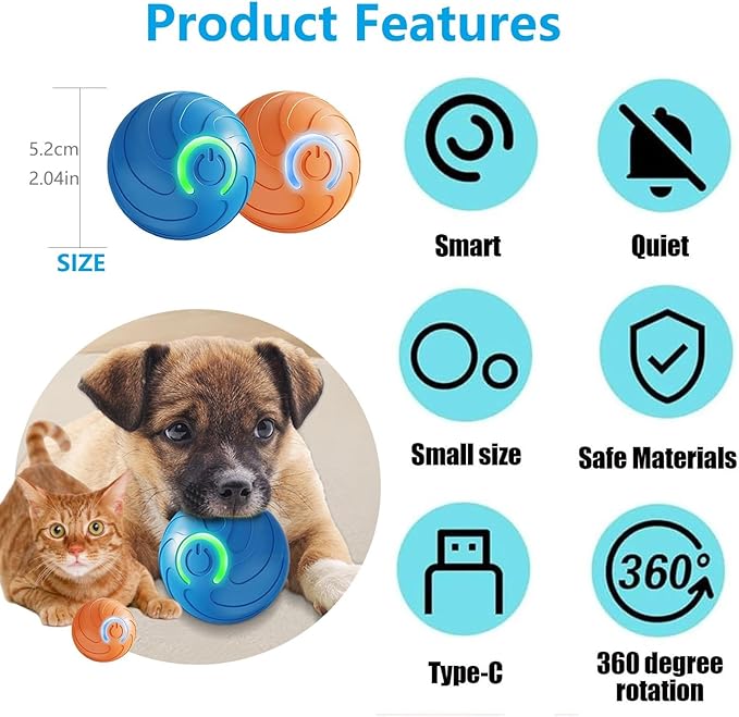 Smart Jumping Ball for Dogs & Cats Duraspin Dog Bouncing Ball Random Path Electric Automatic Moving and Rolling Pets Toy Interactive Jumping Vibrating Bouncing Balls for Puppy Toys（2PCS：Blue+Orange）