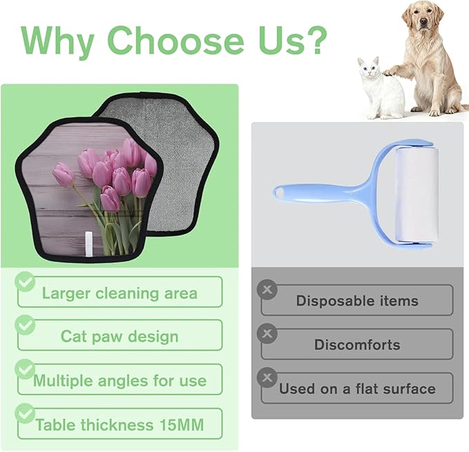 Reusable Pet Hair Removal Glove Tulip Blossoms Magic Brush for Cat & Dog Hair Remover for Car, Sofa, Bedding, Clothes - 9x9 Mitt Washable