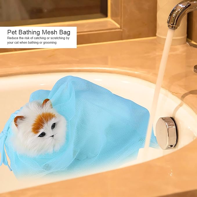 Cat Grooming Bathing Mesh Bag Premium Control Restraint Essential Tool for Cat Lovers (Sky Blue)