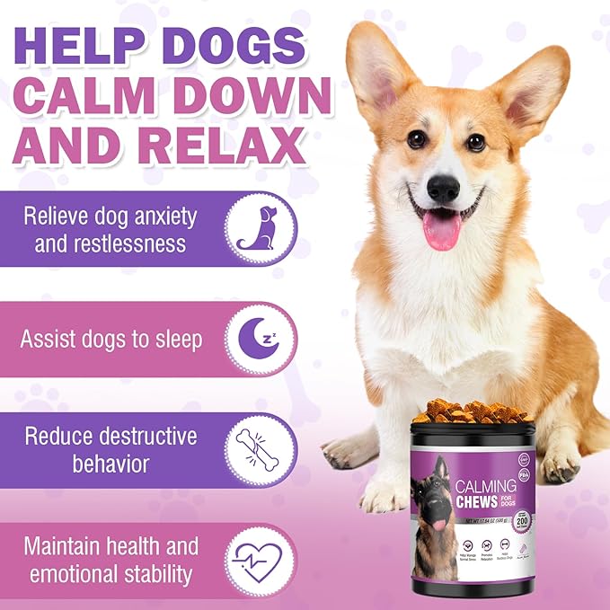 Calming Chews for Dogs 200pc Dog Treats and Bites with Melatonin - Dog Calming Snacks to Help Promote Calm for Dogs Dealing with Noise, Thunder, Barking,Separation,Chewing