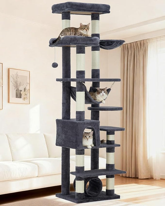 GarveeLife Cat Tree for Large Cat 74", Cat Tower Tree for Indoor Cats with 11 Scratching Posts, Hammock, Large Top Perch,Toy Balls, Condo, Sturdy Heavy Duty House for Adult Big Cats