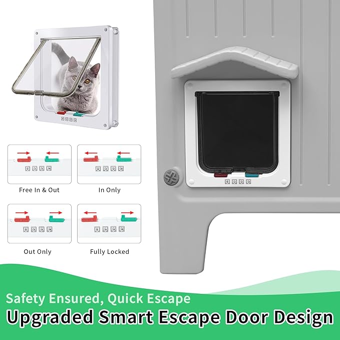 Rockever Insulated Outdoor Cat House, Waterproof Cat House for Outdoor Cats with Escape Door, Plastic Feral Cat House Outdoor Indoor, Spacious and Clean Easily (Grey,L)