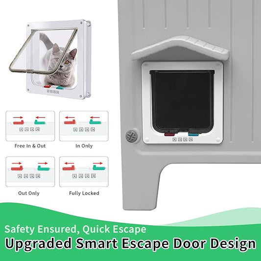Rockever Insulated Outdoor Cat House, Waterproof Cat House for Outdoor Cats with Escape Door, Plastic Feral Cat House Outdoor Indoor, Spacious and Clean Easily (Grey,L)