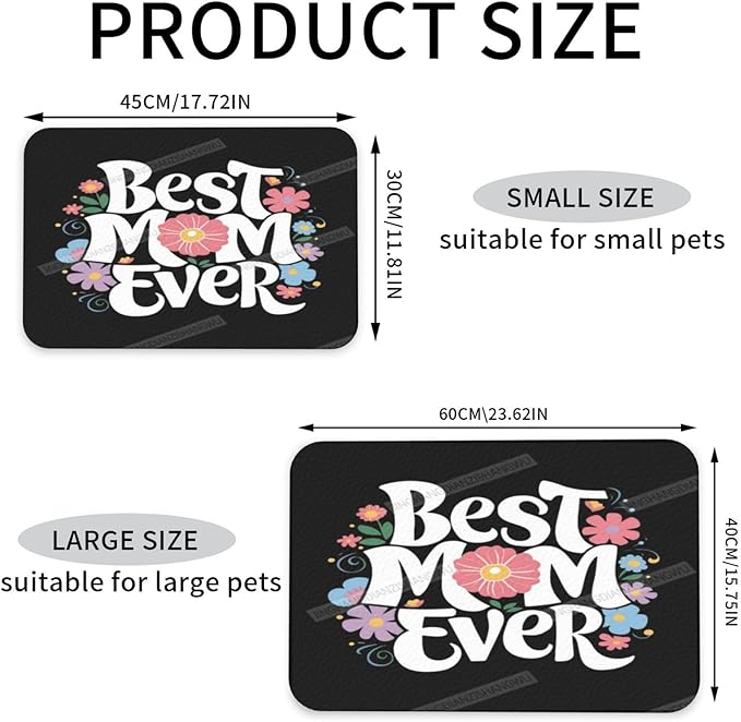 Pet Feeding Mat Happy Mother's Day Floral Gift Mom C Dog Food Mat for Food Water No Stains Quick Dry Dispenser Cat Bowl Mats for Messy Drinkers 18X12In