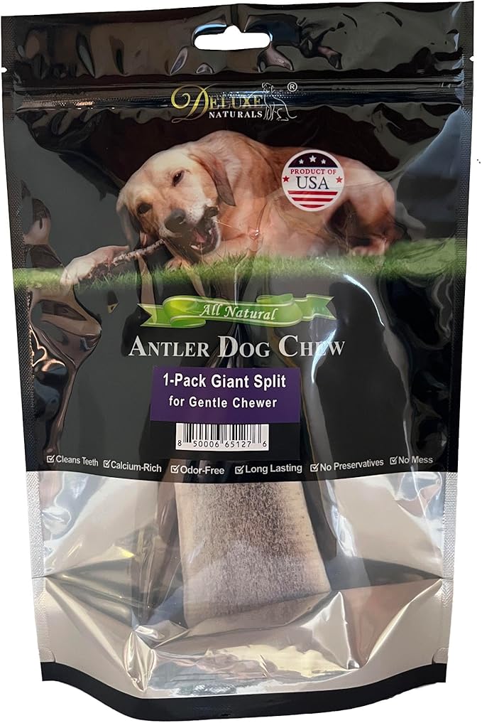 1-Pack Giant Split Elk Antler Dog Chews – Center‑Cut, 7.5‑10 inch Long, USA‑Sourced Natural Dental Treats for Medium & Large Dogs up to 60 lb, Long‑Lasting Odor‑Free Chew