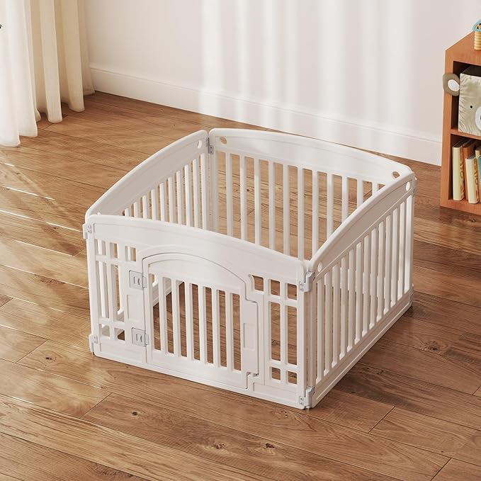 NEWBULIG Dog Playpen 4-Panel, 24IN Puppy Playpen, Stable Dog Play Pen Indoors/Outdoor with Secure Locking Door, Plastic Pet Fence for Small & Medium Dogs