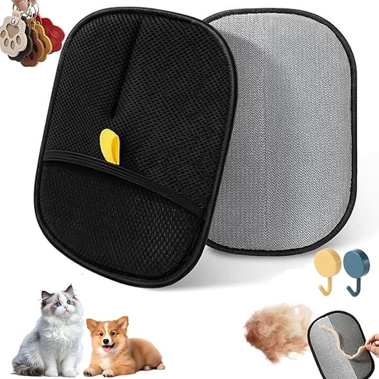 Electrostatic Pet Hair Removal Gloves | Double Sided Grooming & Cleaning Mitt for Cats and Dogs | Reusable Deshedding Glove for Furniture, Couch, Car, Carpet, Clothing | Easy to Clean (2PCS)