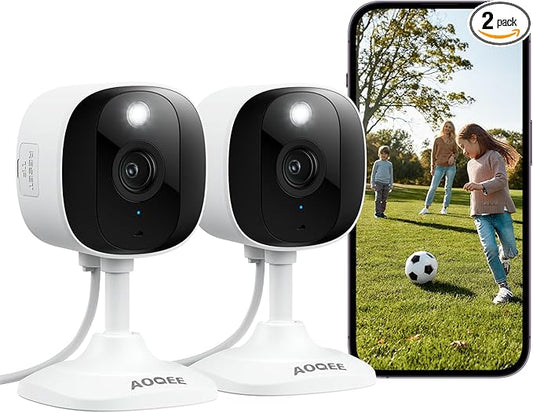 2K Cameras for Home Security-Outdoor/Indoor Camera for Dog/Cat/Pet/Nanny/Baby/Elderly, Color Night Vision, White Light, Siren, 24/7 SD Recordings, Works with Alexa, Plug in (C1-White-2pack-2.4G)