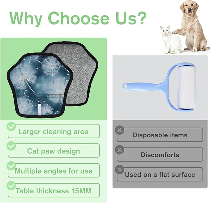 Reusable Pet Hair Removal Glove Dandelions Dancing Magic Brush for Cat & Dog Hair Remover for Car, Sofa, Bedding, Clothes - 9x9 Mitt Washable