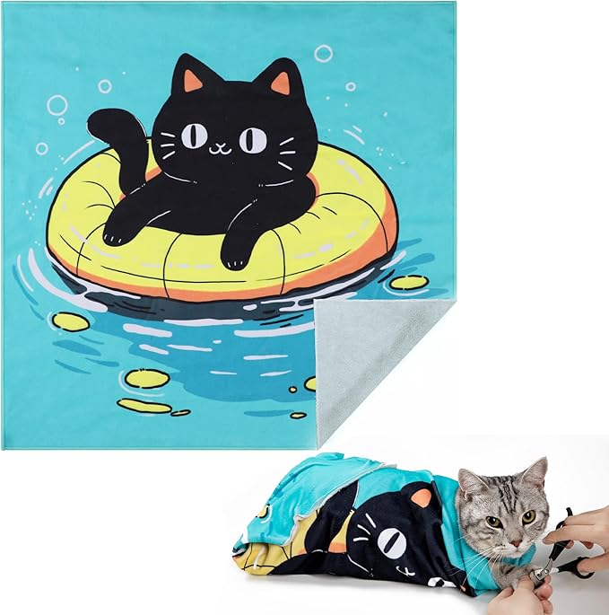 Cat Grooming Wrap27.6"*27.6", Self-Adherent Anti-Scratch Swaddle Restraint, Nail Clipping, Anti-Bite, Anti-Scratch, Anti-Escape Calming Wrap Multifunctional Care Pet Tools L