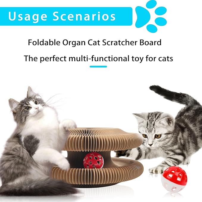 Kitty Kurlz Magic Organ Cat Scratcher Board Foldable Accordion Cats Toy Magic Organ Cat Scratch Board with Bell Balls and Track Adventure (Brown)