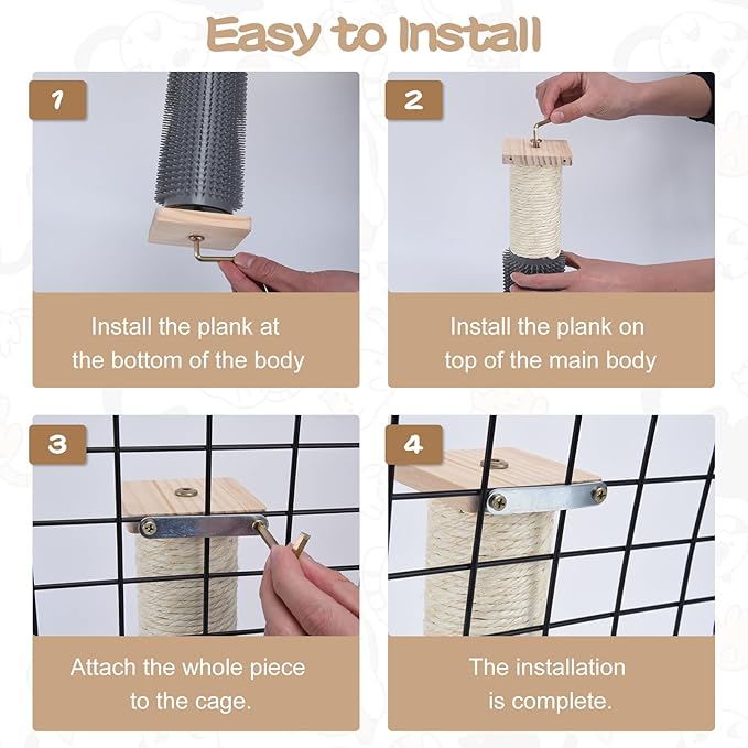 2 Pack Cat Scratching Post for Crate Cage, Wall Mounted Cat Scratcher Post with Self Groomer and Massager, Cat Cage Scratcher Pole to Scratch and Climbing 12.2x2.4in (White, 2 Massager)