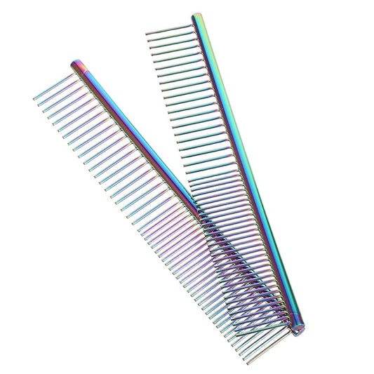 Yardwe 2pcs Pet Grooming Comb for Cats and Dogs with Rounded Stainless Steel Teeth, Small Metal Detangling Comb for Matted Fur, Multi-functional Massage Tool for Home Pet Care