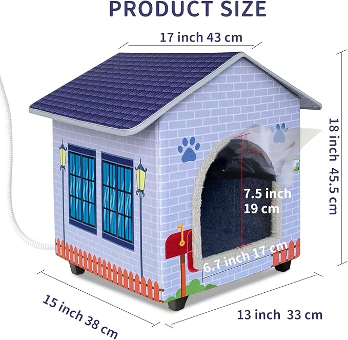 Heated Cat Houses for Indoor/Outdoor Cats with Elevated Heated Cat Bed Waterproof Providing Safe Feral Cats, Easy to Assemble