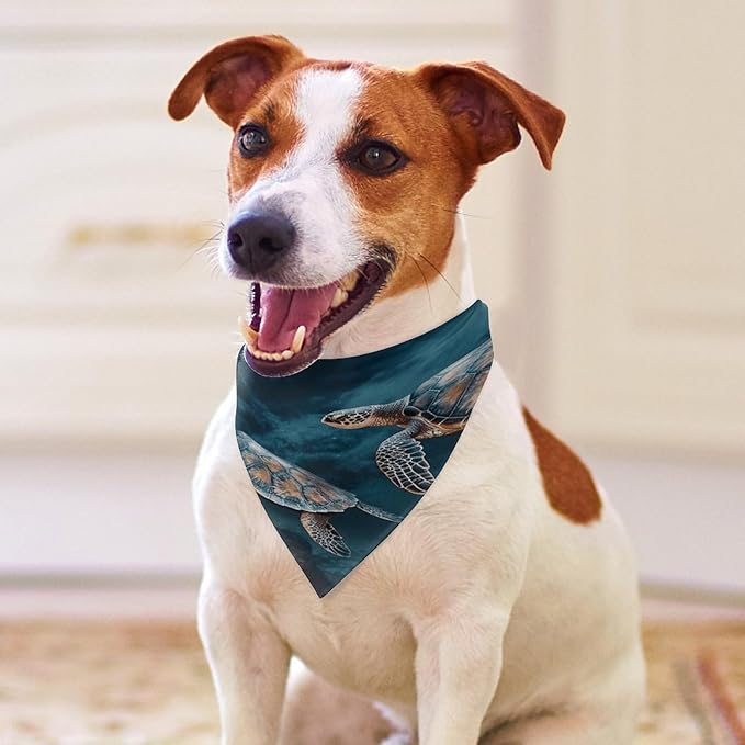 Dog Bandana Spring Pet Scarf Adjustable Triangle Turtle Swimming in The Sea Printing Dog Bib Washable Polyester Puppy Bandana for Small Medium Large Dogs Cat Birthday Party Supplies