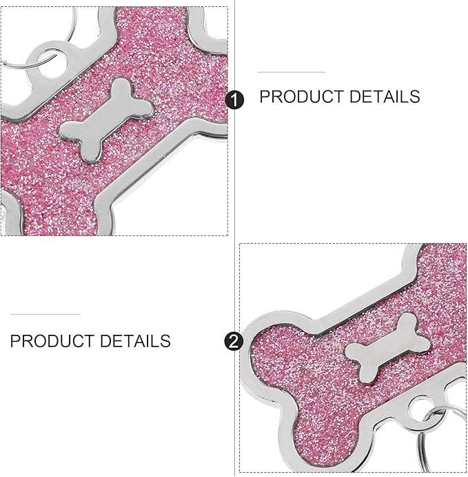 Toyvian 8pcs Bone-Shaped Pet Identity Tags for Dog Collar, Zinc Alloy Sturdy Name Tags, Anti-Lost Pink 40x25mm, Decorative Accessories for Puppy and Cat Supplies