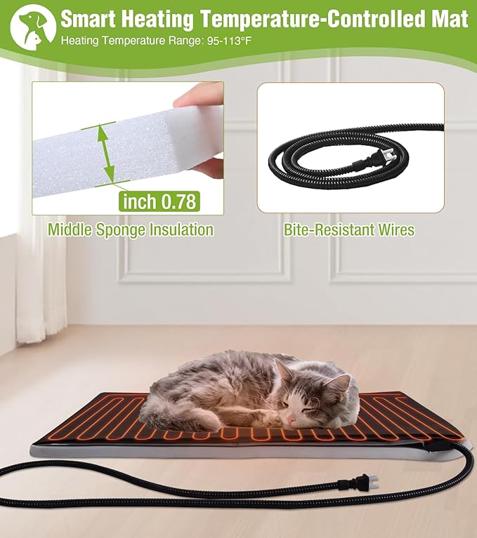 GUTINNEEN Heated Cat House for Outside, Outdoor Cat House Insulated with Bite-Resistant Wires, Detachable Lining, Expandable Feral Cat Shelter with Weatherproof Roof