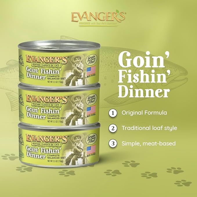 Evanger's Heritage Classics Goin’ Fishin’ Dinner for Cats – 24 Count, 5.5 oz Each – Ocean Fish & Meat Blend in Traditional Loaf Style – Wet Cat Food with Limited Ingredients for Sensitive Digestion