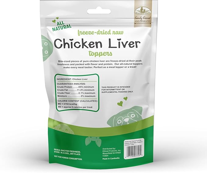 Fieldcrest Farms Chicken Liver Toppers – All-Natural Freeze-Dried Dog Food Topper or Treat, Single Ingredient, Raw & Grain-Free, 12 oz.