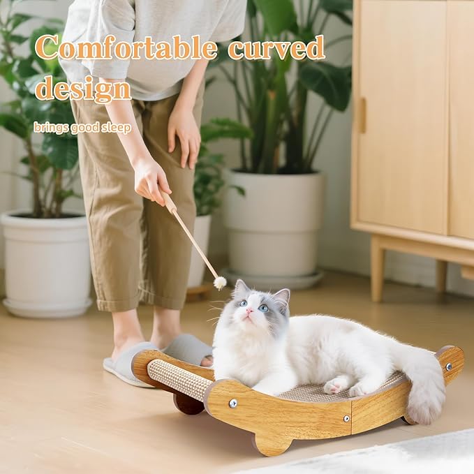 Sisal Cat Scratcher Bed Shaped U, for Indoor Cats, Hammock for Scratching Pad, Large Cat Lounge, Wooden Furniture Protector