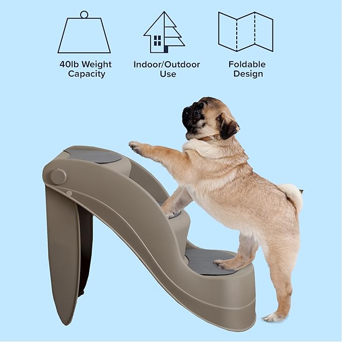 Pet Stairs - Durable Dog Stairs for Small Dogs with 3-Step Design and Safety Locking Pins - Cat or Dog Steps for Home and Vehicle by PETMAKER (Tan)