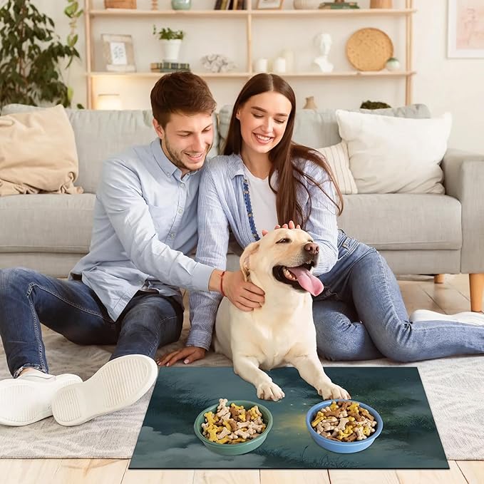 Sky Cloud Dog Food Mat for Floors Absorbent, Quick Dry Water Dispenser Mat for Food, Water, Pet Supplies 17" x 30", Grass