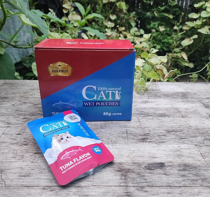 Cats Premium Wet Food 85g Pouch — Moist, Soft Cat Food Mixer, Topper and Rotational Meal (Pack of 12, Tuna Flavor)