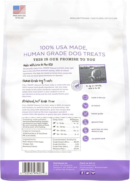 Full Moon Natural Cut Pork Jerky Healthy All Natural Dog Treats Human Grade Grain Free 10 oz