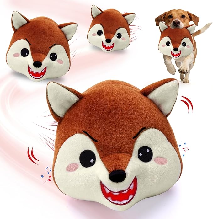 Mity rain Interactive Dog Toys Fox with Thicken Plush, Moving Dog Toy with Recording Mode Shaking & Singing Mode Bouncing, Funny Ball Jumping to Keep Them Busy & Chase, Rechargeable (No Zipper)